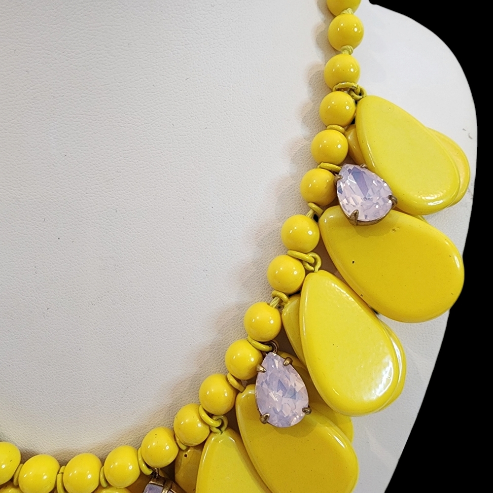 Vintage J. Crew statement necklace yellow teardrops pink rhinestones chunkyA0266 - Picture 5 of 13